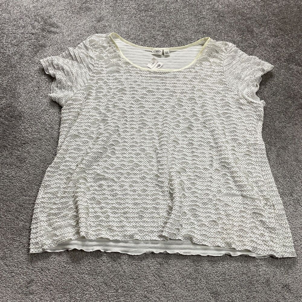 Cato Plus Sportswear Blouse Womens 22/24W White Polka Pleated Short Sleeve NWT